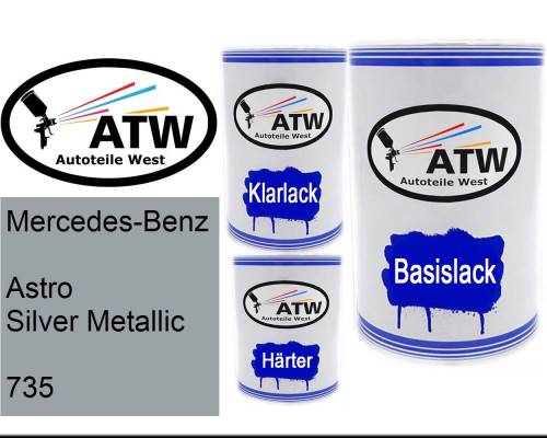 Mercedes-Benz, Astro Silver Metallic, 735: 500ml Lackdose + 500ml Klarlack + 250ml Härter - Set, von ATW Autoteile West.